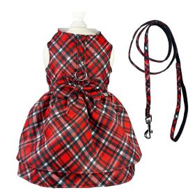 Red Plaid Harness Dress with Matching Leash (Size: S, Color: Red)