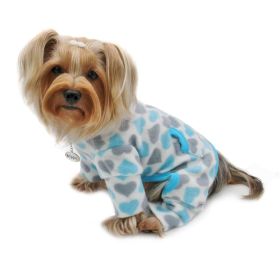 Blue & Gray Hearts Fleece Turtleneck Pajamas (Size: M, Color: Blue)