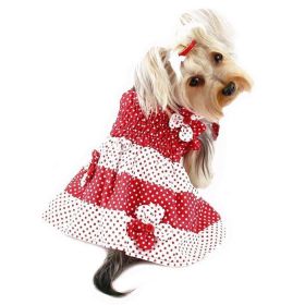 Red & White Polka Dots Sundress with Contrasting Flowers (Size: XL, Color: Red/White)