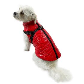 Water Resistant Puffy Vest with Built In Harness (Size: M, Color: Red)