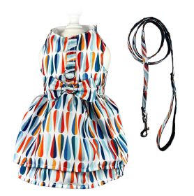 Chic Raindrop Harness Dress with Matching Leash (Size: L, Color: Blue/Orange/White)