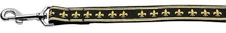 Black and Gold Fleur de Lis Nylon Dog Leash (Option: 5/8 inch wide 4ft Long)