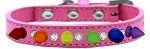 Crystal with Rainbow Spikes Dog Collar (Size: Bright Pink Size 10)