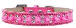 Double Crystal and Bright Pink Spikes Dog Collar