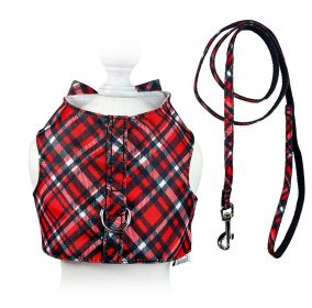 Red Plaid Harness Vest with Matching Leash (Size: XL, Color: Red)
