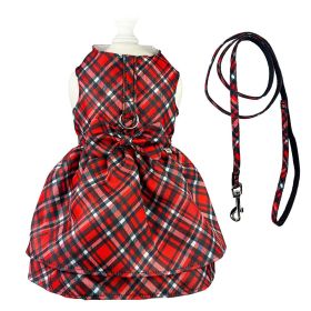 Red Plaid Harness Dress with Matching Leash (Size: XS, Color: Red)