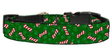Candy Cane Bones Nylon and Ribbon Collars (Option: Large)