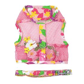 Island Tropical Cool Mesh Dog Harness with Leash / Hawaiian Luau (Size: X-Small, Color: Pink Hawaiian Floral)