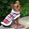 Sherpa-Lined Dog Coat / Dog Harness Red & White Plaid