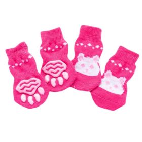 4 Pcs Indoor Cats Dogs Knitted Socks Dog Paw Protection Foot Covers Puppy Teddy Corgi Pet Shoes (Option: Pink Rabbit)
