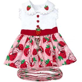 Strawberry Picnic Dog Dress / Dog Harness with Matching Leash (Size: X-Small)